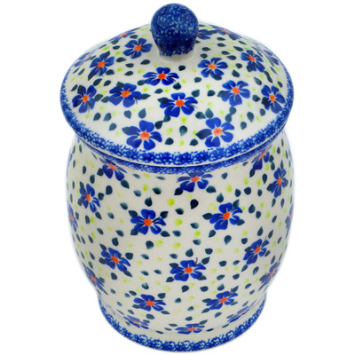Polish Pottery Jar with Lid 8&quot; Hope Flowes UNIKAT