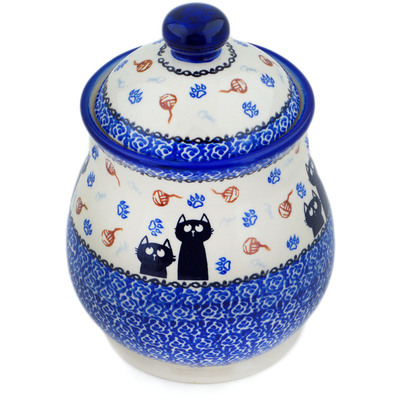 Polish Pottery Jar with Lid 8&quot; Kitty Portal