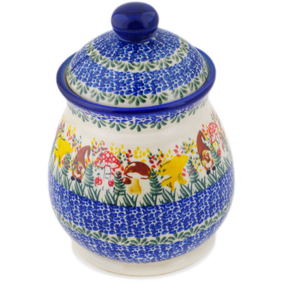Polish Pottery Jar with Lid 8&quot; Mushroom Love UNIKAT
