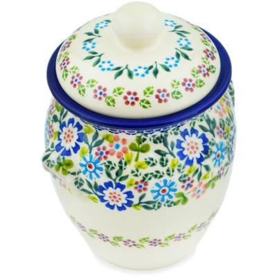 Polish Pottery Jar with Lid 8&quot; Playground Meadow UNIKAT