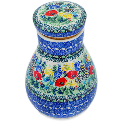 Polish Pottery Jar with Lid 8&quot; Polish Garden UNIKAT