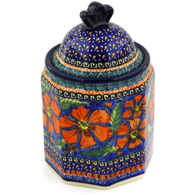 Polish Pottery Jar with Lid 8&quot; Poppies UNIKAT