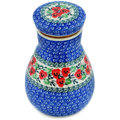 Polish Pottery Jar with Lid 8&quot; Red Pansy