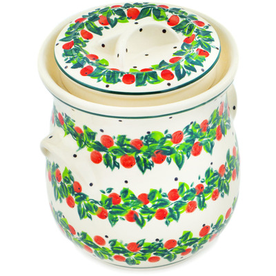 Polish Pottery Jar with Lid 8&quot; Redberry Forest