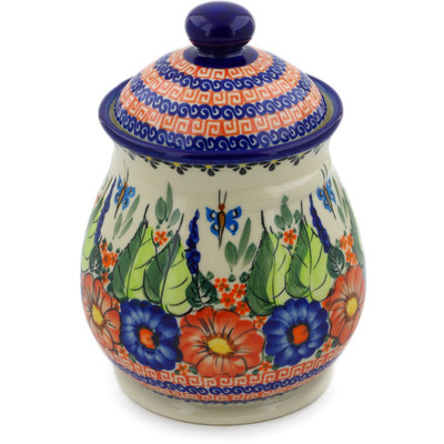 Polish Pottery Jar with Lid 8&quot; Spring Splendor