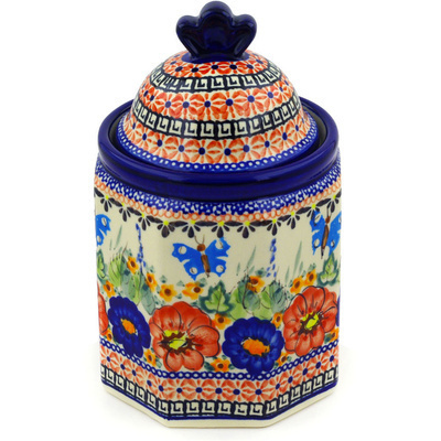 Polish Pottery Jar with Lid 8&quot; Spring Splendor UNIKAT