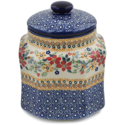 Polish Pottery Jar with Lid 8&quot; Summer Bouquet UNIKAT