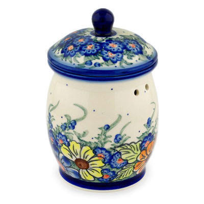 Polish Pottery Jar with Lid 8&quot; Summertime Blues UNIKAT