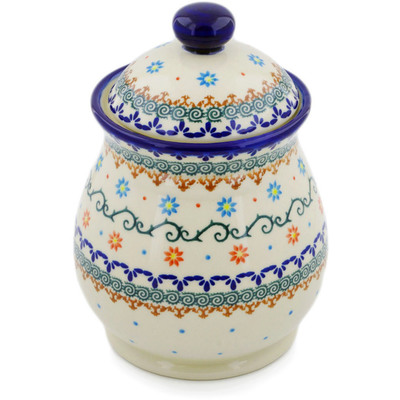 Polish Pottery Jar with Lid 8&quot; Sunflower Dance