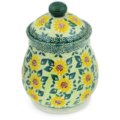Polish Pottery Jar with Lid 8&quot; Sunflower Fields