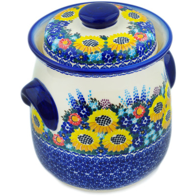 Polish Pottery Jar with Lid 8&quot; Sunflower UNIKAT