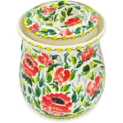 Polish Pottery Jar with Lid 8&quot; Sunshine Peony UNIKAT