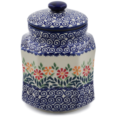Polish Pottery Jar with Lid 8&quot; Wave Of Flowers