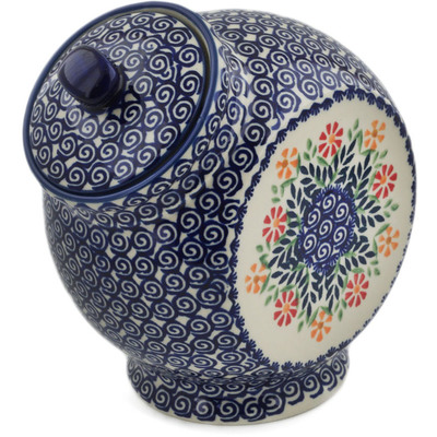 Polish Pottery Jar with Lid 8&quot; Wave Of Flowers