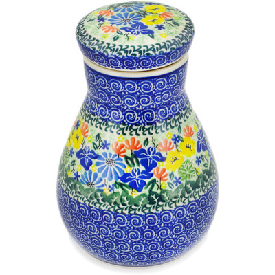 Polish Pottery Jar with Lid 8&quot; Wildflower Wreath UNIKAT