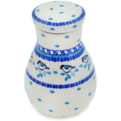 Polish Pottery Jar with Lid 8&quot; Winter Sparrow