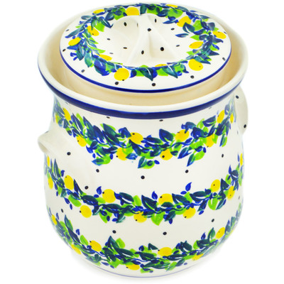 Polish Pottery Jar with Lid 8&quot; Yellowberry Forest