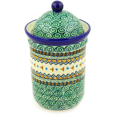 Polish Pottery Jar with Lid 9&quot; Albuquerque UNIKAT