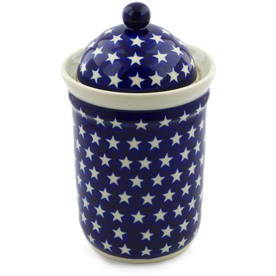 Polish Pottery Jar with Lid 9&quot; America The Beautiful
