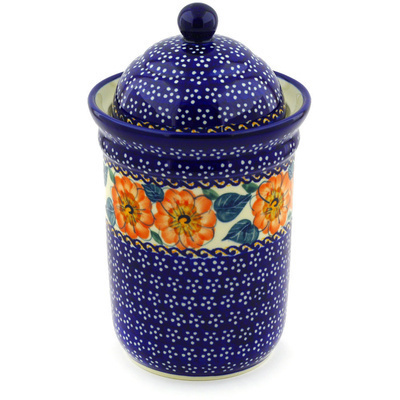 Polish Pottery Jar with Lid 9&quot; Begonia Fields UNIKAT