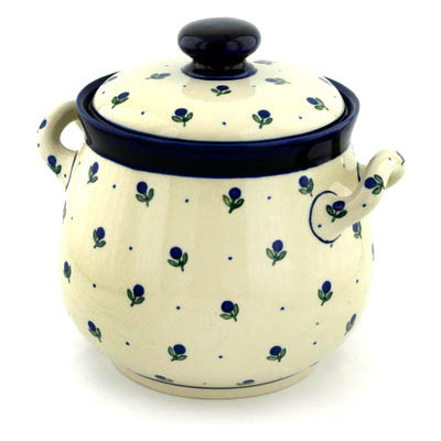 Polish Pottery Jar with Lid 9" Blue Buds