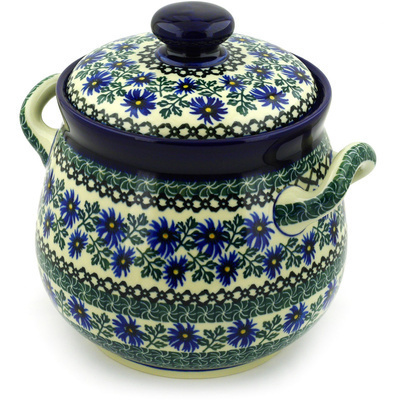 Polish Pottery Jar with Lid 9&quot; Blue Chicory