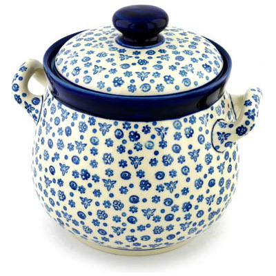 Polish Pottery Jar with Lid 9&quot; Blue Confetti