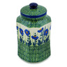 Polish Pottery Jar with Lid 9&quot; Blue Fields UNIKAT