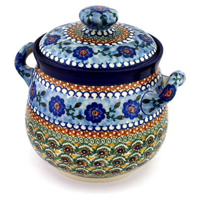 Polish Pottery Jar with Lid 9&quot; Blue Poppy Circle UNIKAT