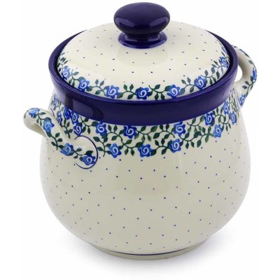 Polish Pottery Jar with Lid 9&quot; Blue Rose Vine