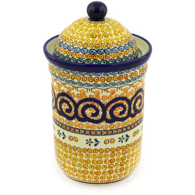 Polish Pottery Jar with Lid 9&quot; Cinnamon Swirl UNIKAT