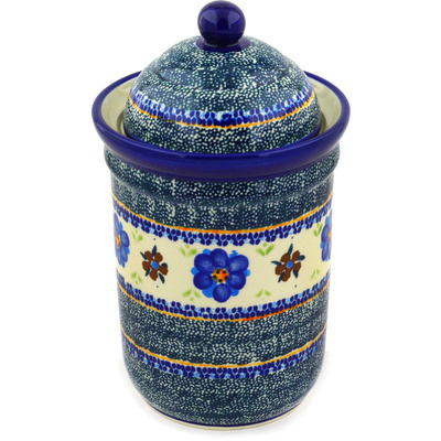 Polish Pottery Jar with Lid 9&quot; Circle The Garden UNIKAT