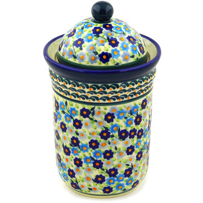Polish Pottery Jar with Lid 9&quot; Cottage Garden UNIKAT