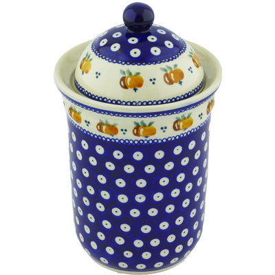 Polish Pottery Jar with Lid 9&quot; Country Apple Peacock