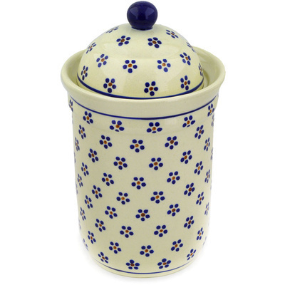 Polish Pottery Jar with Lid 9&quot; Daisy Dots