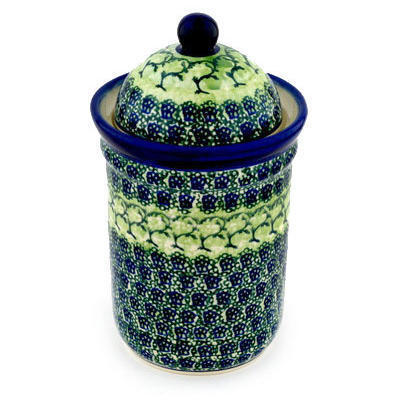 Polish Pottery Jar with Lid 9&quot; Emerald Forest