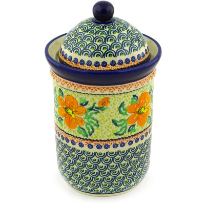 Polish Pottery Jar with Lid 9&quot; Fire Poppy UNIKAT