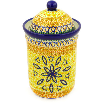 Polish Pottery Jar with Lid 9&quot; Golden Tulip UNIKAT