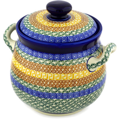 Polish Pottery Jar with Lid 9&quot; Grecian Sea