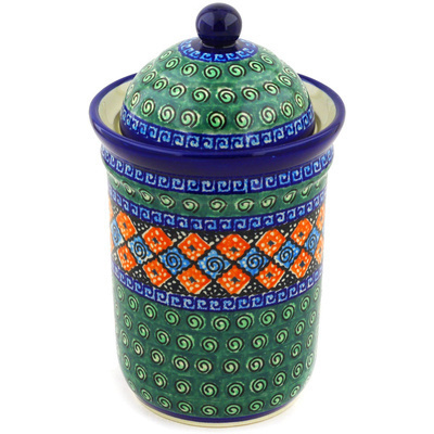 Polish Pottery Jar with Lid 9&quot; Harlequin UNIKAT