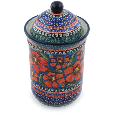 Polish Pottery Jar with Lid 9&quot; Poppies UNIKAT