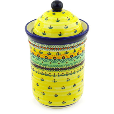 Polish Pottery Jar with Lid 9&quot; Prairie Sunrise UNIKAT