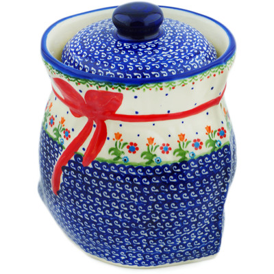Polish Pottery Jar with Lid 9" Spring Flowers