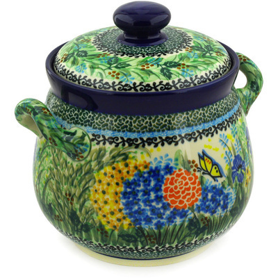 Polish Pottery Jar with Lid 9&quot; Spring Garden UNIKAT