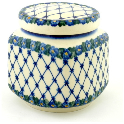 Polish Pottery Jar with Lid 9&quot; Spring Lattice