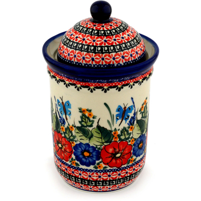 Polish Pottery Jar with Lid 9&quot; Spring Splendor UNIKAT
