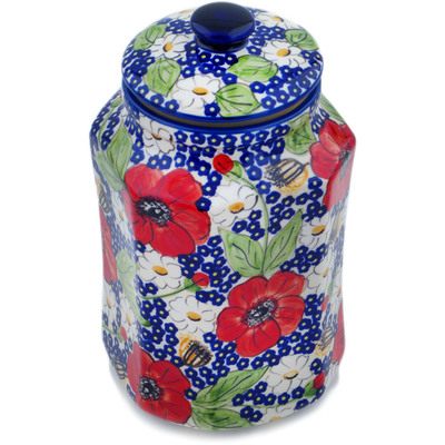 Polish Pottery Jar with Lid 9&quot; Vivid Garden UNIKAT