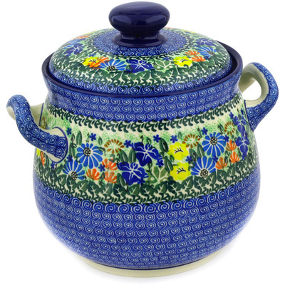 Polish Pottery Jar with Lid 9&quot; Wild Flower Lake UNIKAT