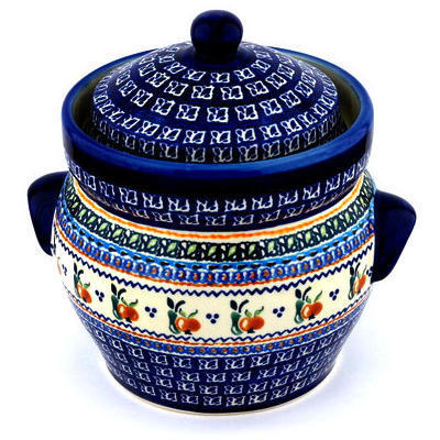 Polish Pottery Jar with Lid and Handles 10&quot; Apple Pears