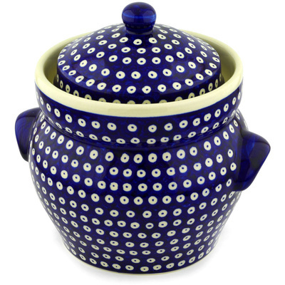 Polish Pottery Jar with Lid and Handles 10&quot; Blue Eyes